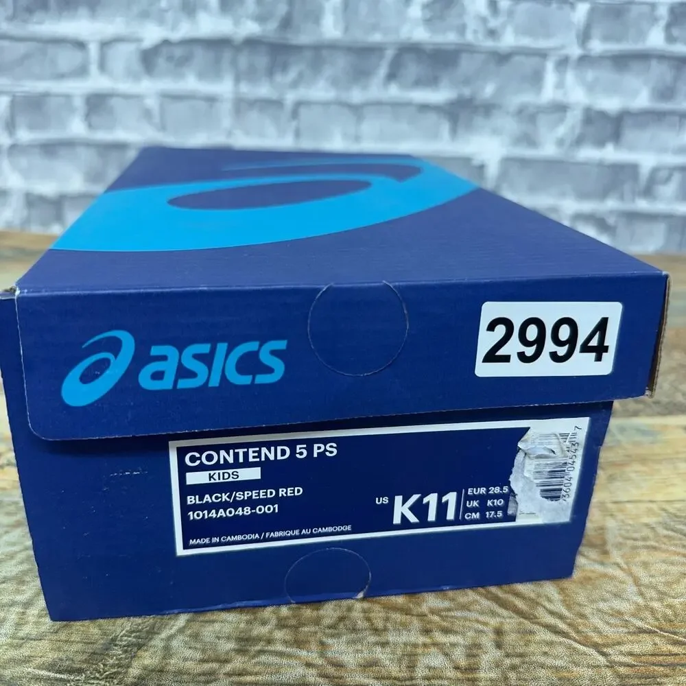 Asics Contend 5 PS Black Speed Red Athletic Shoes Kids Size 11 New